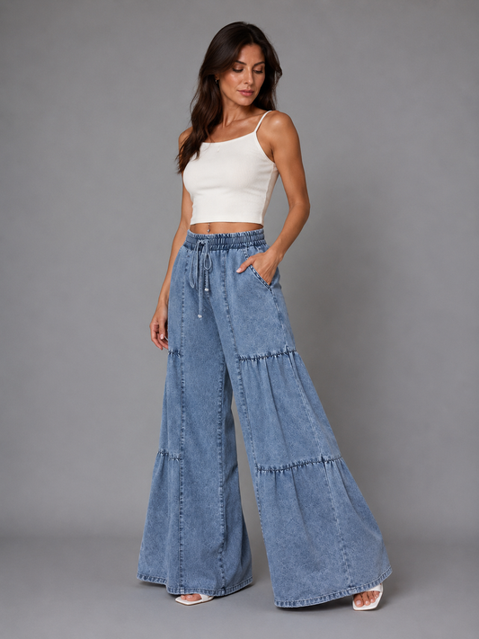 Clara -🌿 Pantalón ancho de tiro alto – estiliza las piernas, marca la cintura y disimula imperfecciones, perfecto para blusas, camisetas y blazers 👖