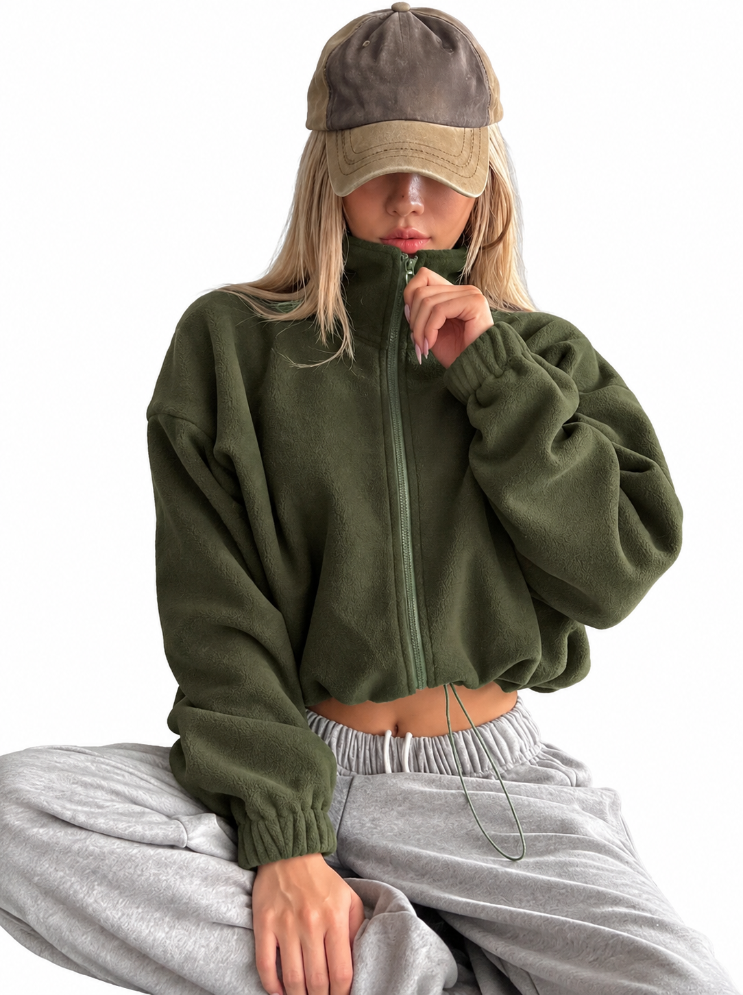 Rebe - Chaqueta Cropped de Manga Larga con Cremallera