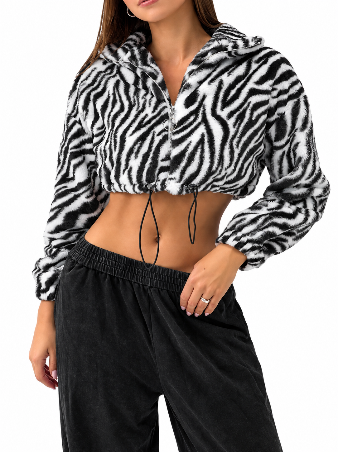 Chaqueta cropped con estampado de cebra