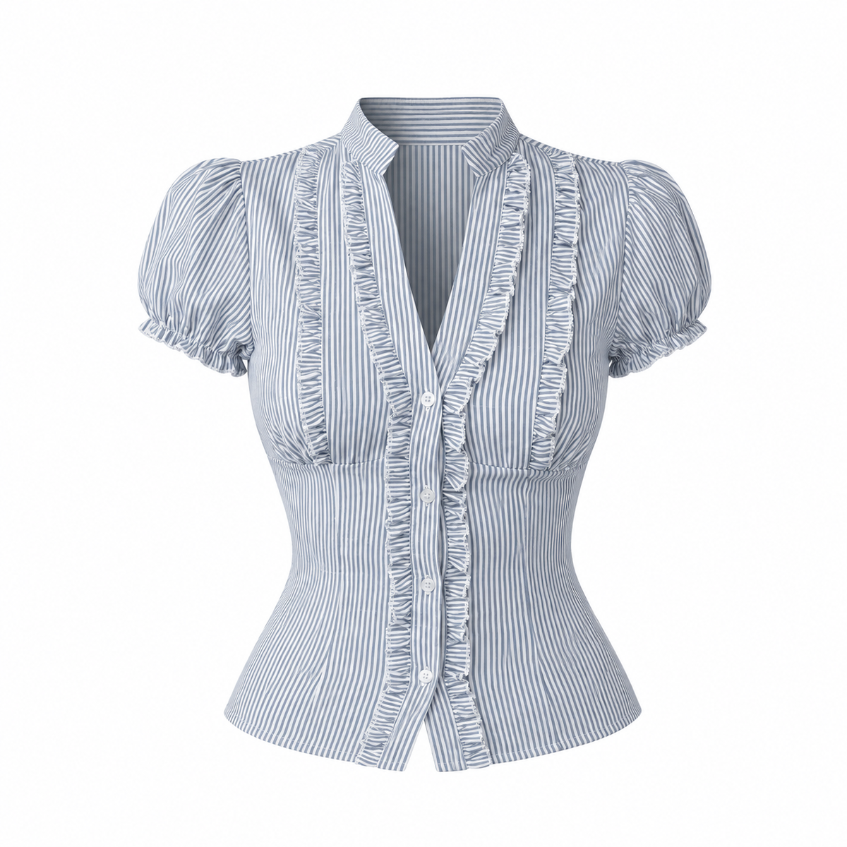 Naila - Camisa de Manga Corta con Rayas y Volantes