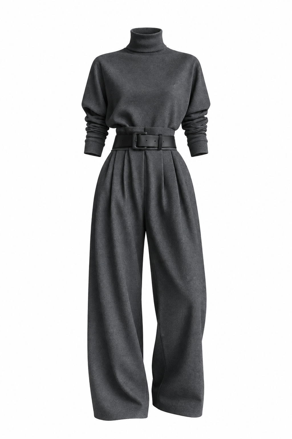 Conjunto elegante para mujer: top de cuello alto y pantalón de cintura alta