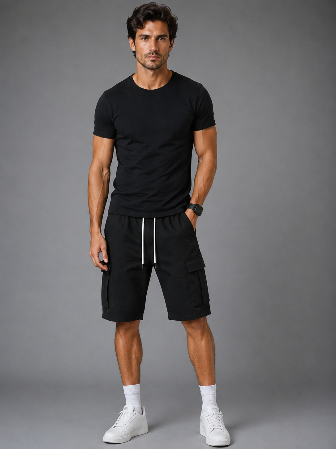 Pantalones cortos tipo cargo para hombre con cordón ajustable