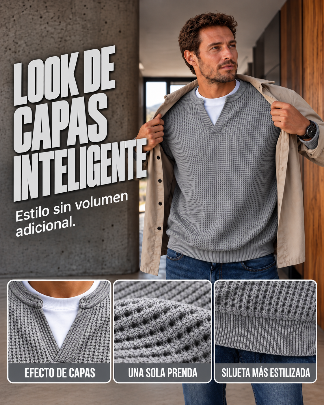 Jersey de punto gofre texturizado para hombre