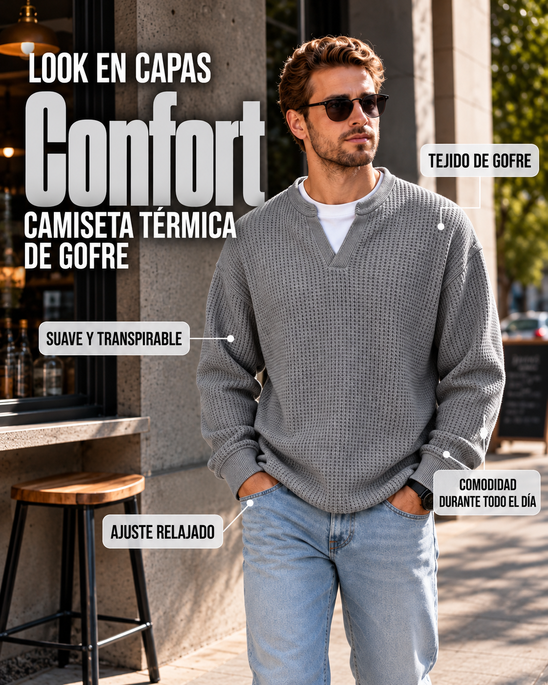 Jersey de punto gofre texturizado para hombre