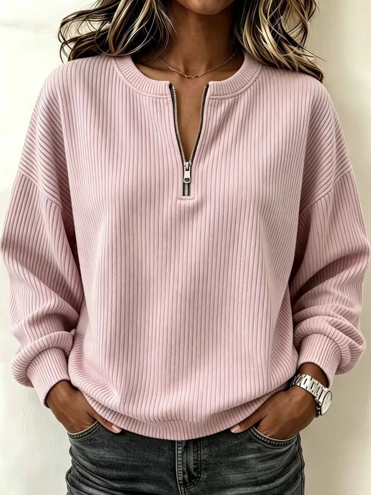 Sia | Sudadera de Punto Acanalado con Cremallera