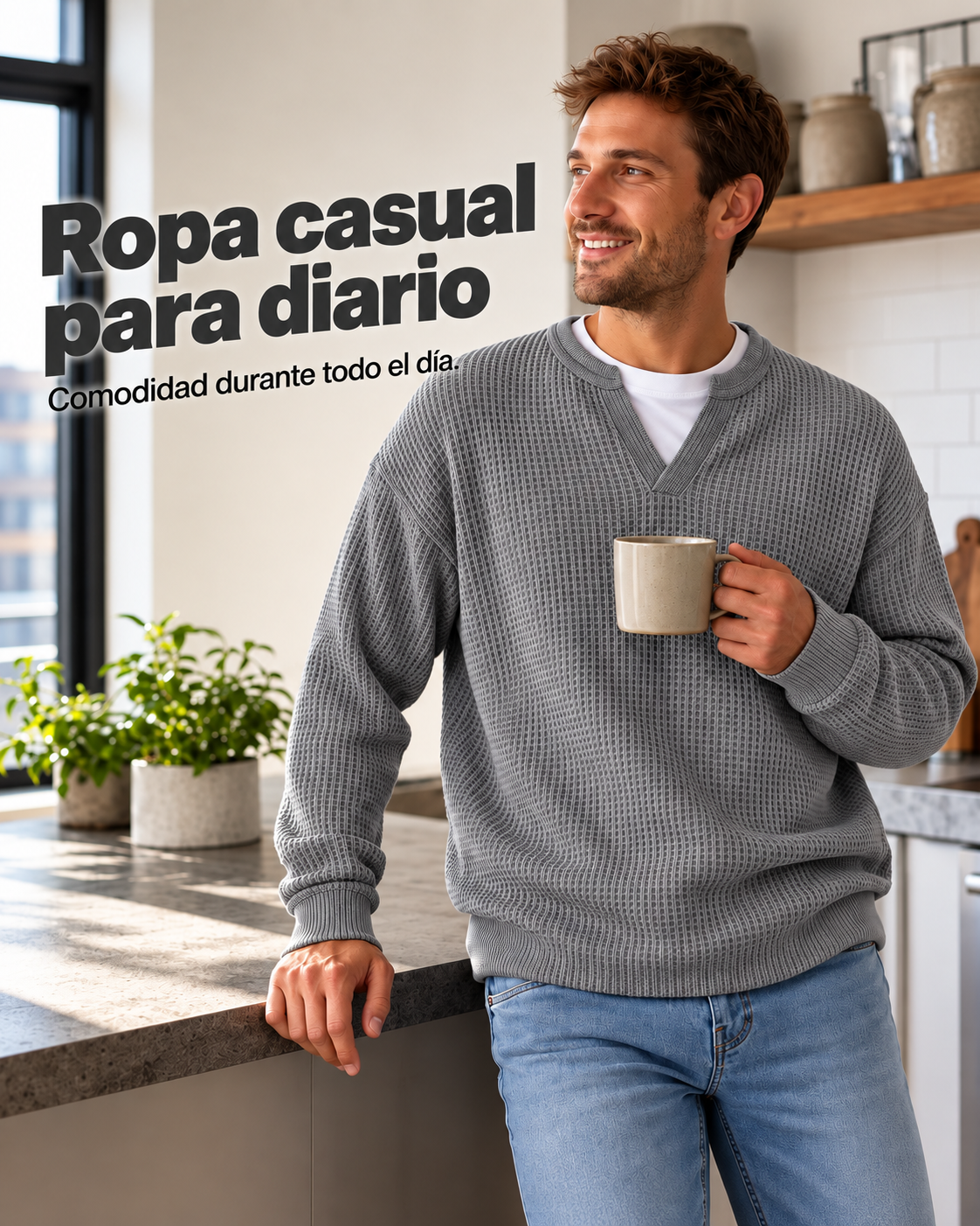 Jersey de punto gofre texturizado para hombre