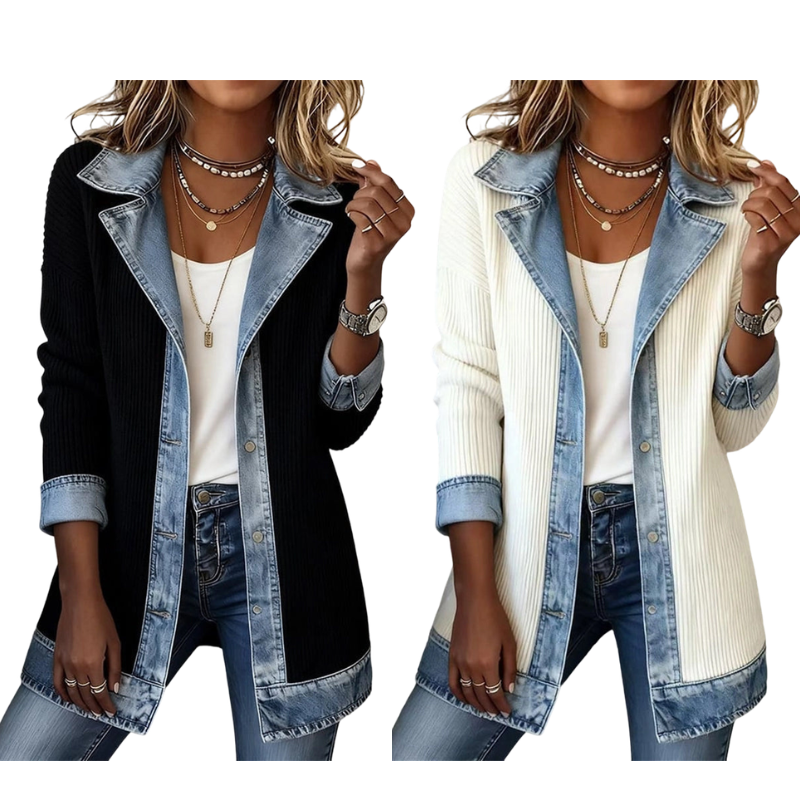 Vero – Elegante chaqueta vaquera para mujer con inserciones de punto acanalado