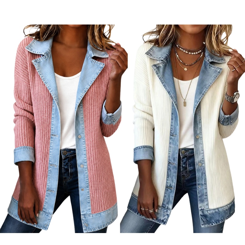 Vero – Elegante chaqueta vaquera para mujer con inserciones de punto acanalado