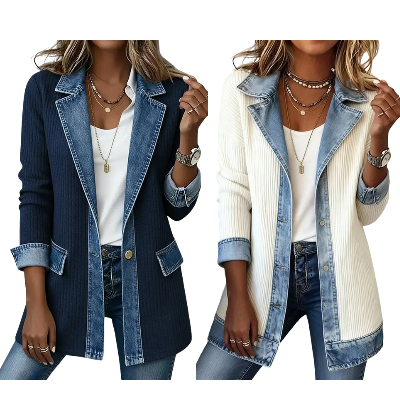 Vero – Elegante chaqueta vaquera para mujer con inserciones de punto acanalado