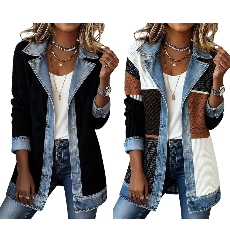 Vero – Elegante chaqueta vaquera para mujer con inserciones de punto acanalado