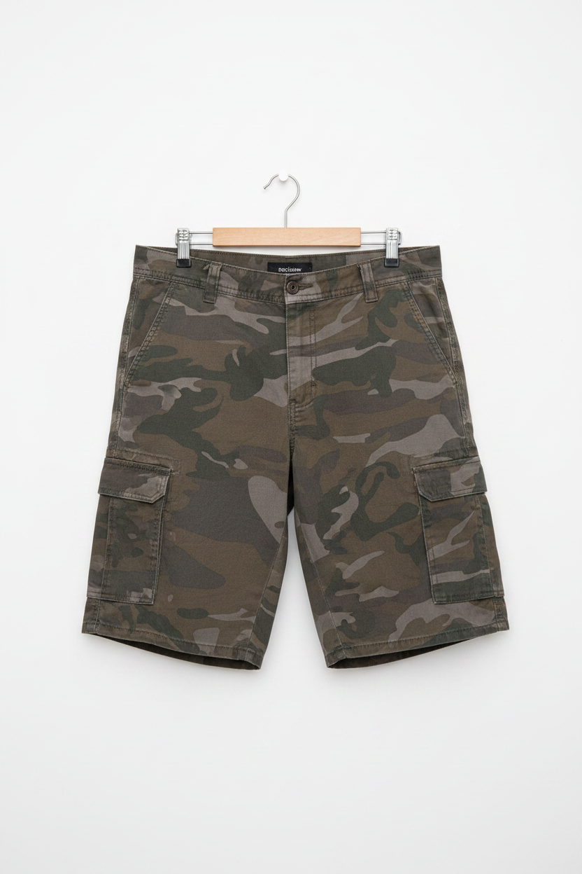 Shorts cargo camuflaje en percha de pantalón