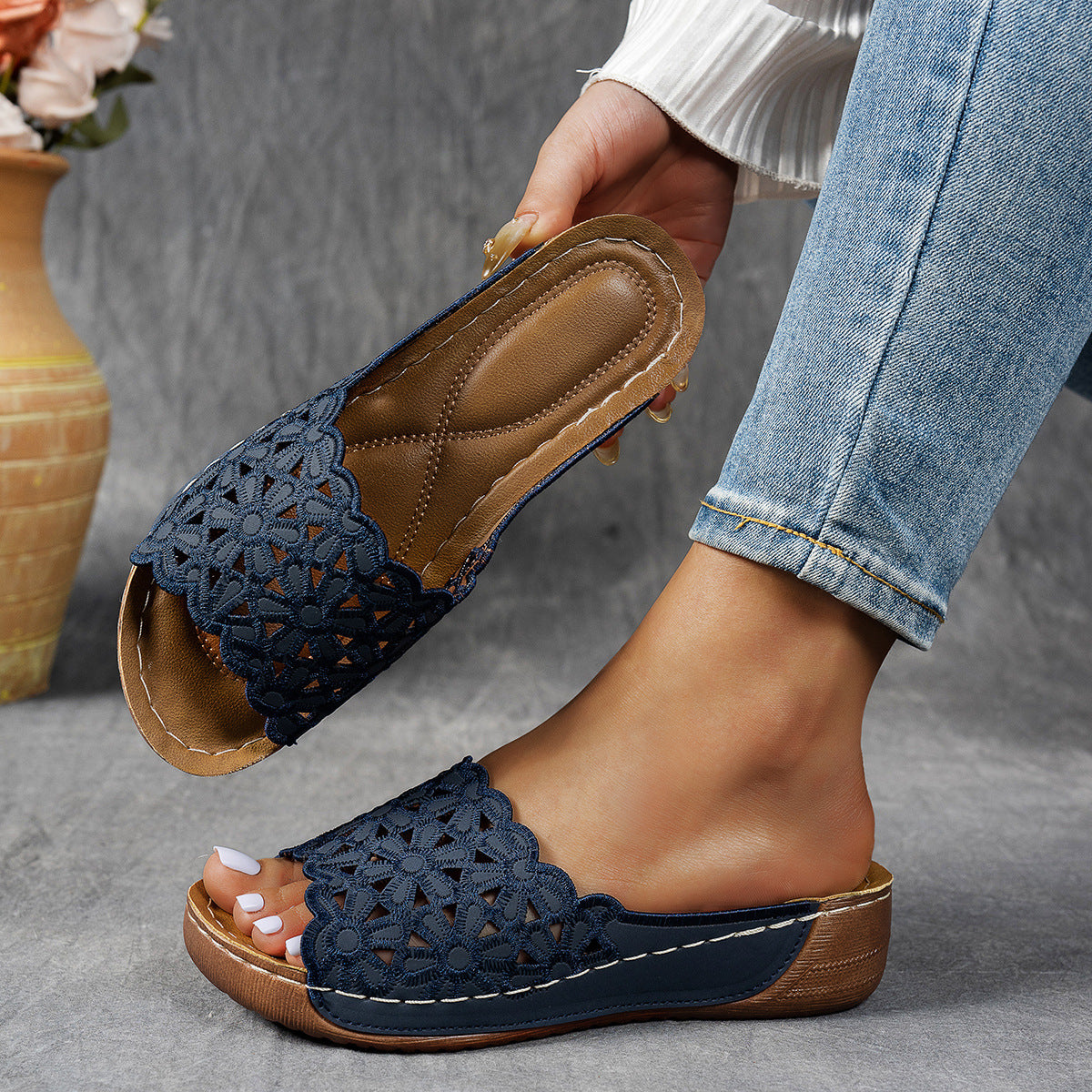 Sandalias transpirables de cuña para mujer