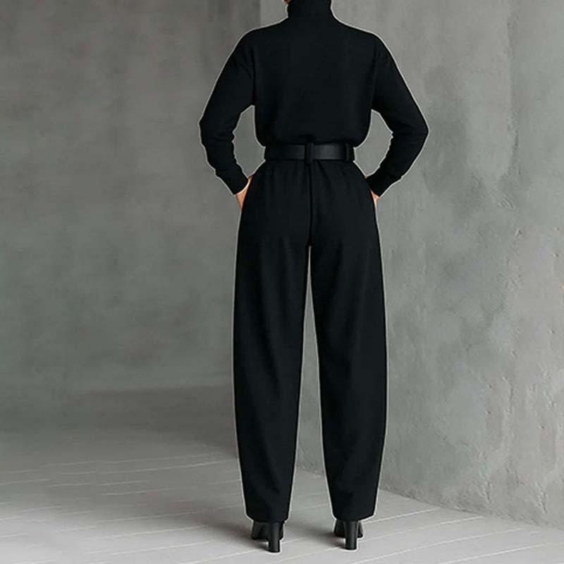 Conjunto elegante para mujer: top de cuello alto y pantalón de cintura alta