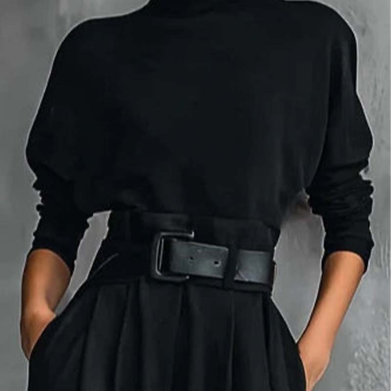 Conjunto elegante para mujer: top de cuello alto y pantalón de cintura alta