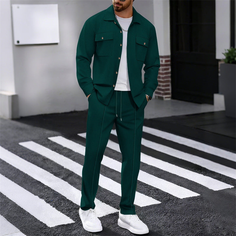 🔥Conjunto de chaqueta y pantalón de punto waffle para hombre – Tejido waffle transpirable, corte relajado y estilo casual sin esfuerzo 👕👖