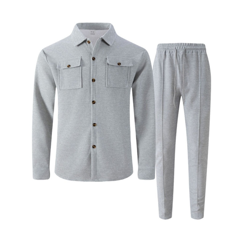 🔥Conjunto de chaqueta y pantalón de punto waffle para hombre – Tejido waffle transpirable, corte relajado y estilo casual sin esfuerzo 👕👖