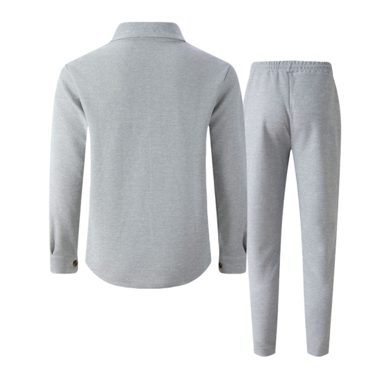 🔥Conjunto de chaqueta y pantalón de punto waffle para hombre – Tejido waffle transpirable, corte relajado y estilo casual sin esfuerzo 👕👖