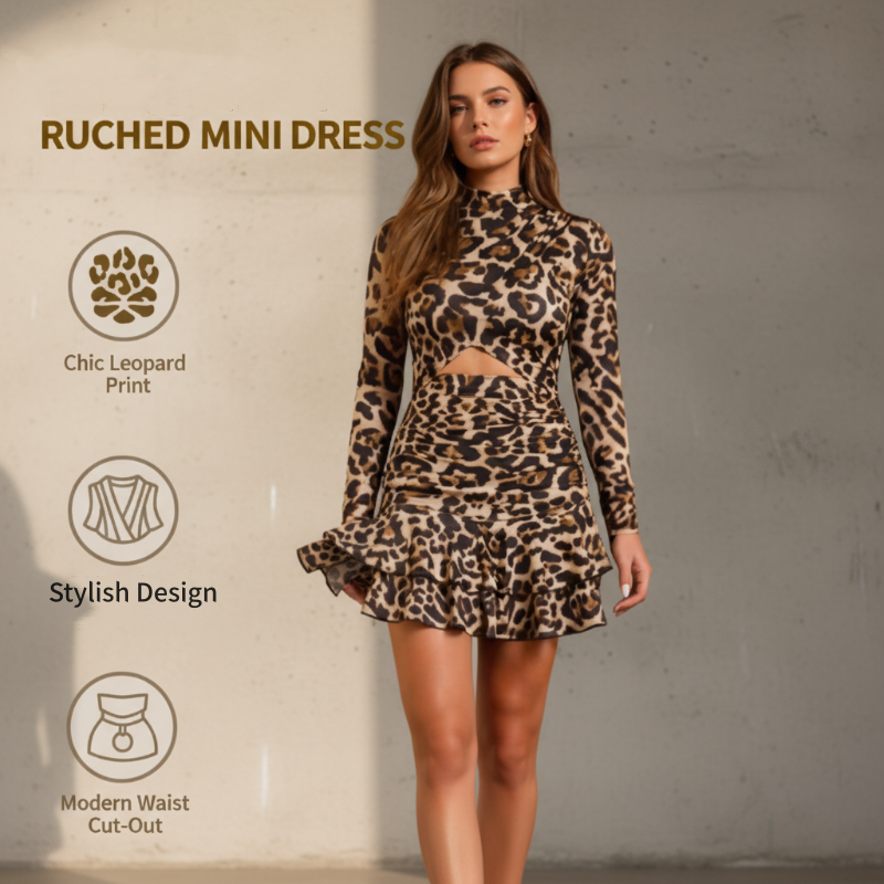 Minivestido de mujer con estampado de leopardo