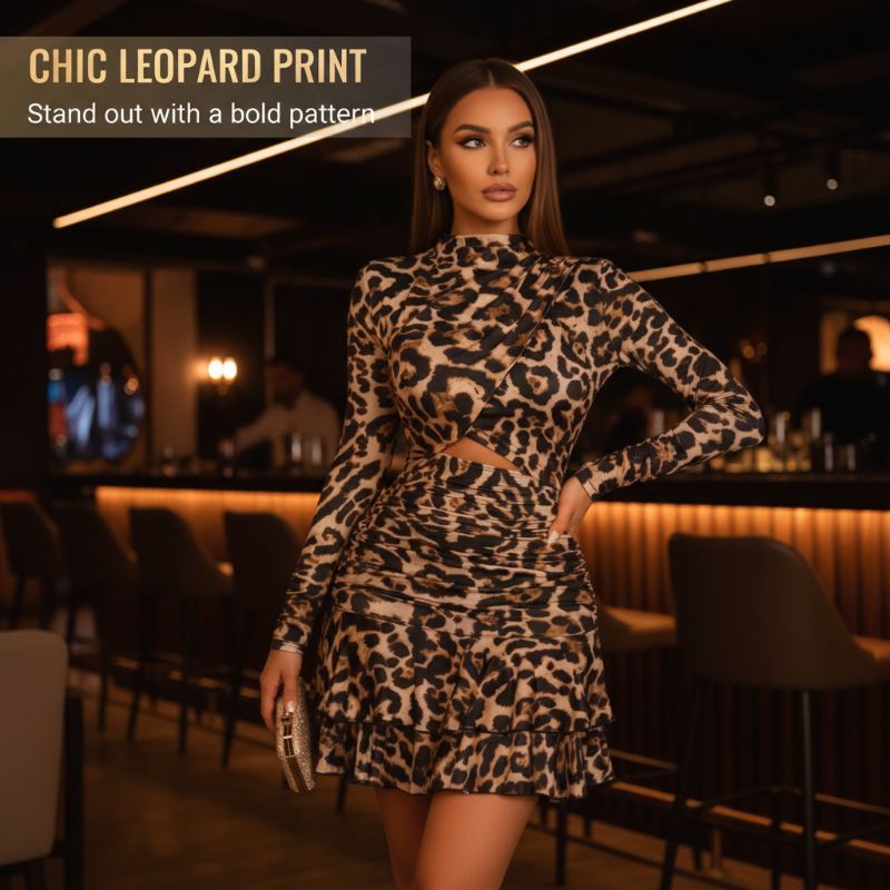 Minivestido de mujer con estampado de leopardo