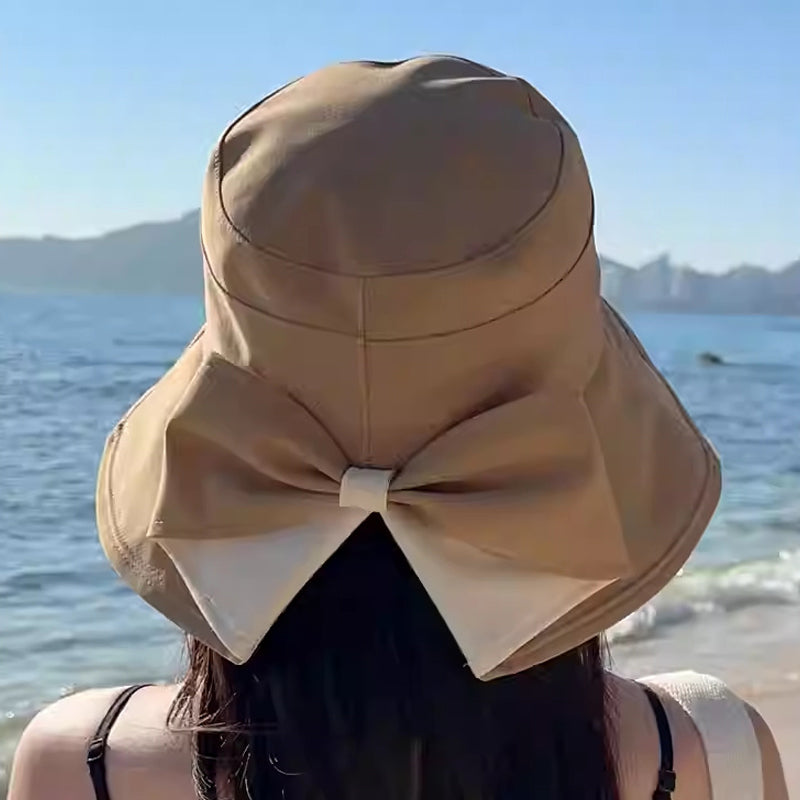 Sombrero de sol para mujer con lazo y ala ancha – plegable, protección 360° 🎀