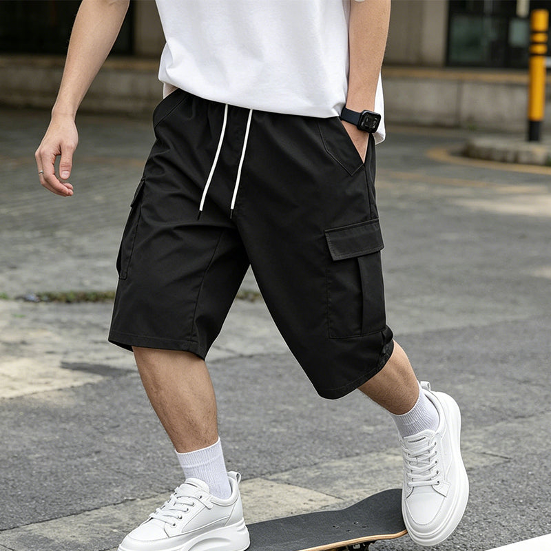Pantalones cortos tipo cargo para hombre con cordón ajustable