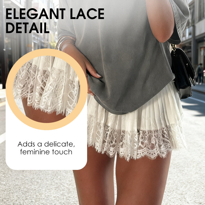 Minifalda  – pliegues elegantes, encaje delicado, perfecta para el verano 🌸💨