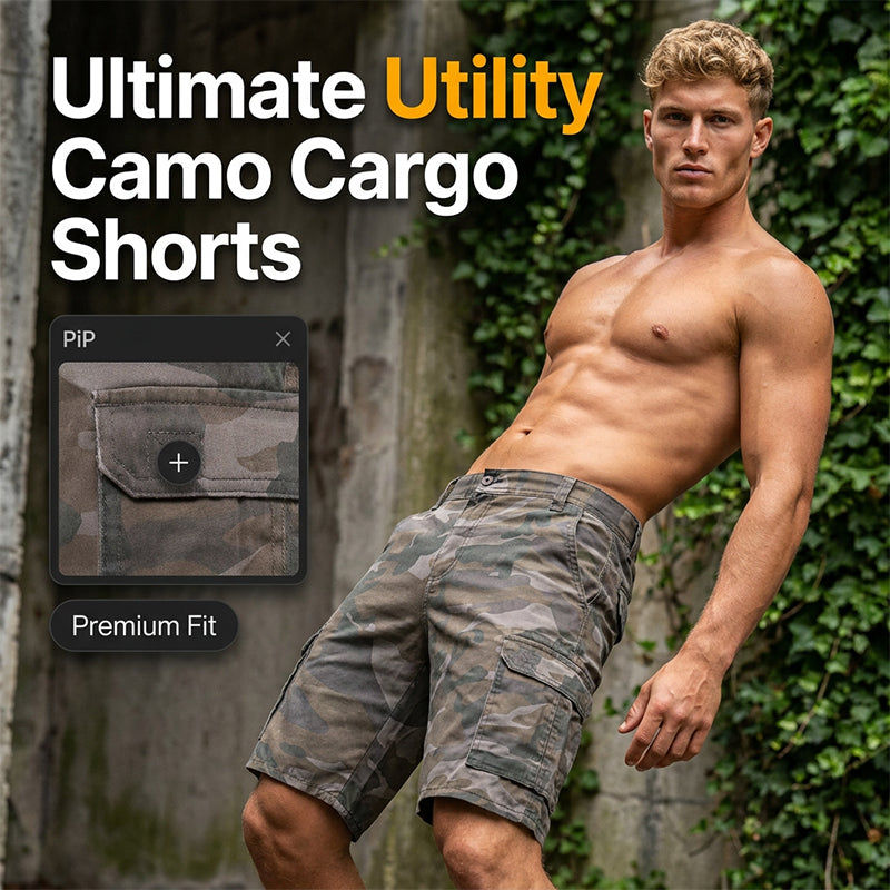 Militar - Shorts cargo de camuflaje para hombre con muchos bolsillos – cómodos, resistentes e ideales para exterior, pesca y día a día
