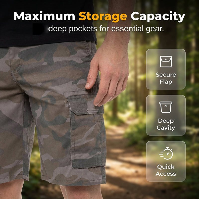 Militar - Shorts cargo de camuflaje para hombre con muchos bolsillos – cómodos, resistentes e ideales para exterior, pesca y día a día
