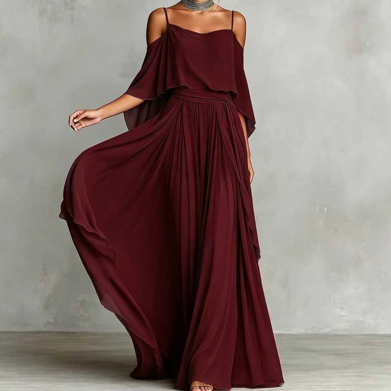 Lorena - Vestido maxi fluido sin mangas con escote asimétrico