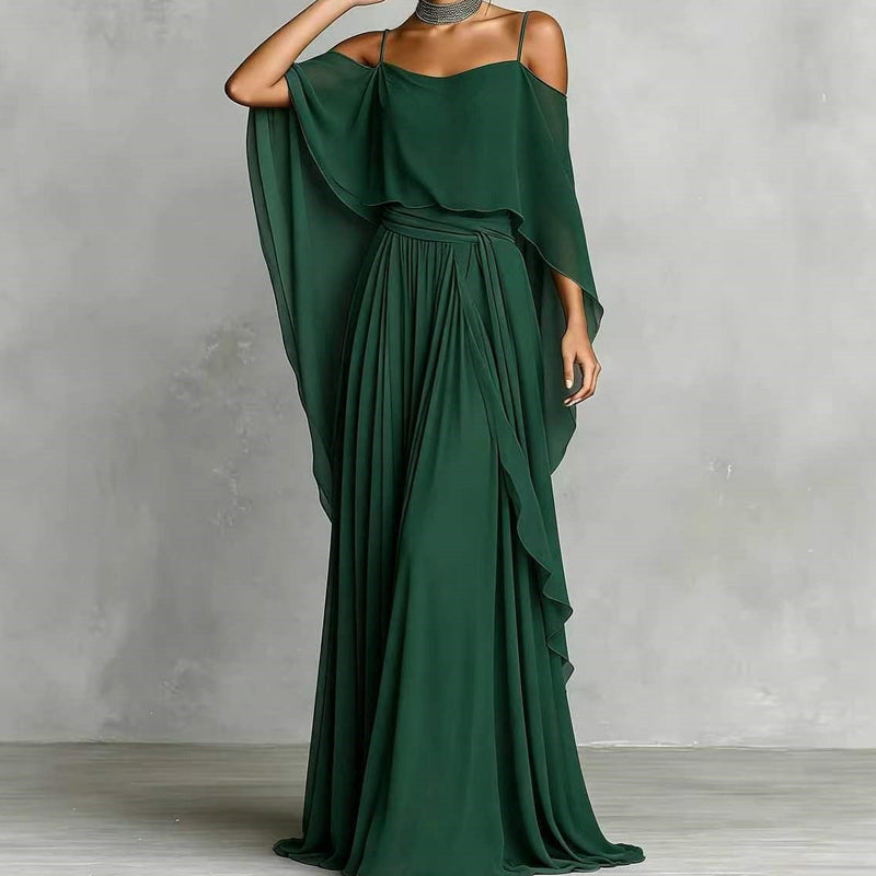 Lorena - Vestido maxi fluido sin mangas con escote asimétrico