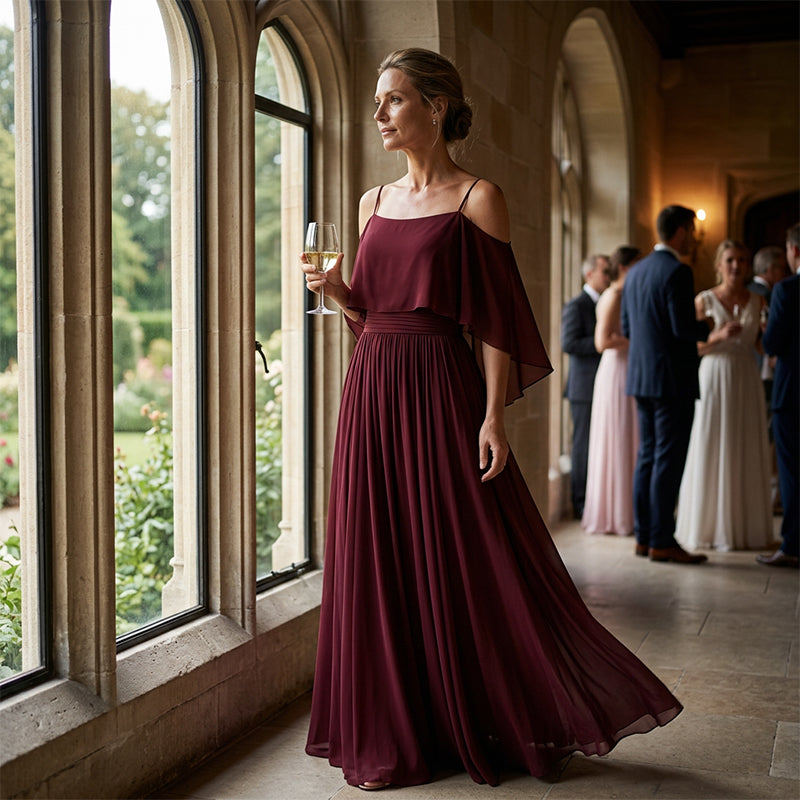 Lorena - Vestido maxi fluido sin mangas con escote asimétrico