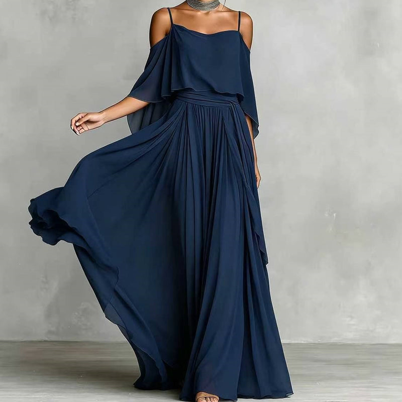 Lorena - Vestido maxi fluido sin mangas con escote asimétrico