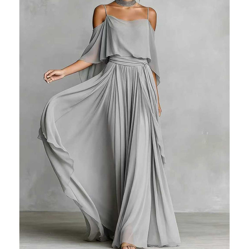 Lorena - Vestido maxi fluido sin mangas con escote asimétrico