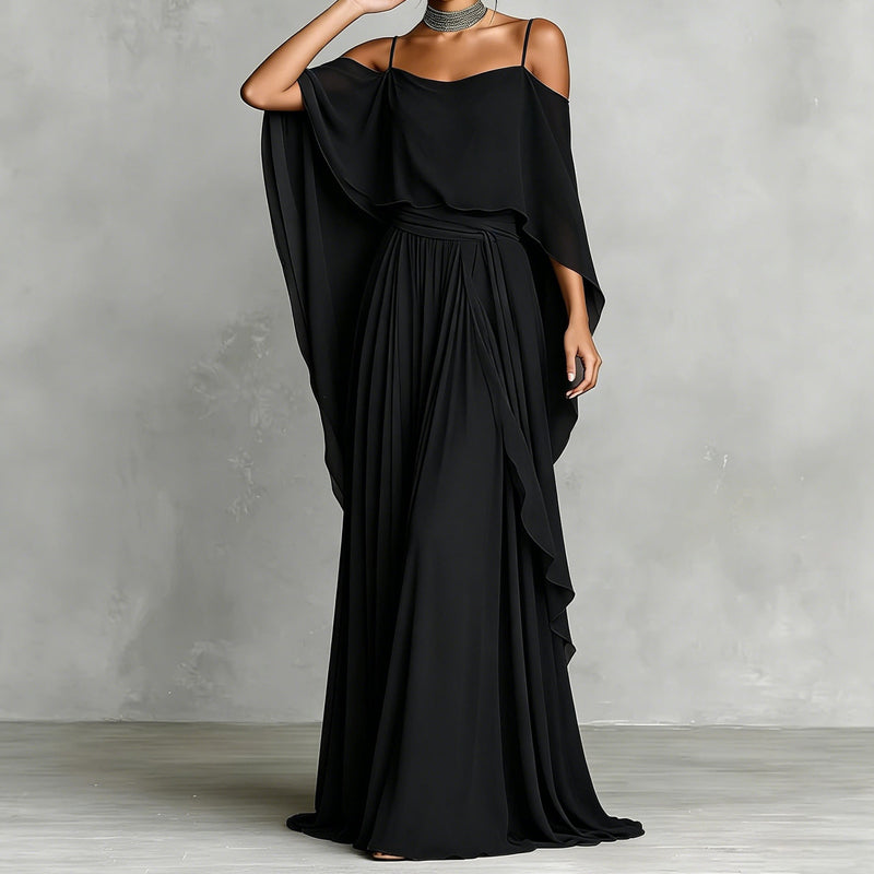 Lorena - Vestido maxi fluido sin mangas con escote asimétrico
