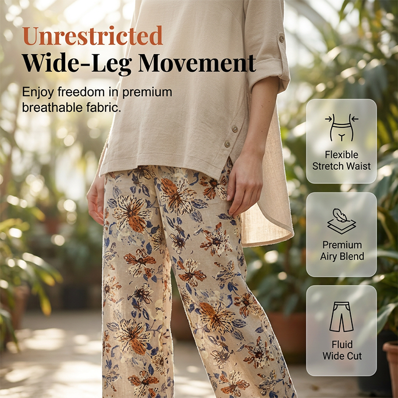 Conjunto 2 piezas de mujer algodón-lino estampado floral, holgado y transpirable para verano y vacaciones