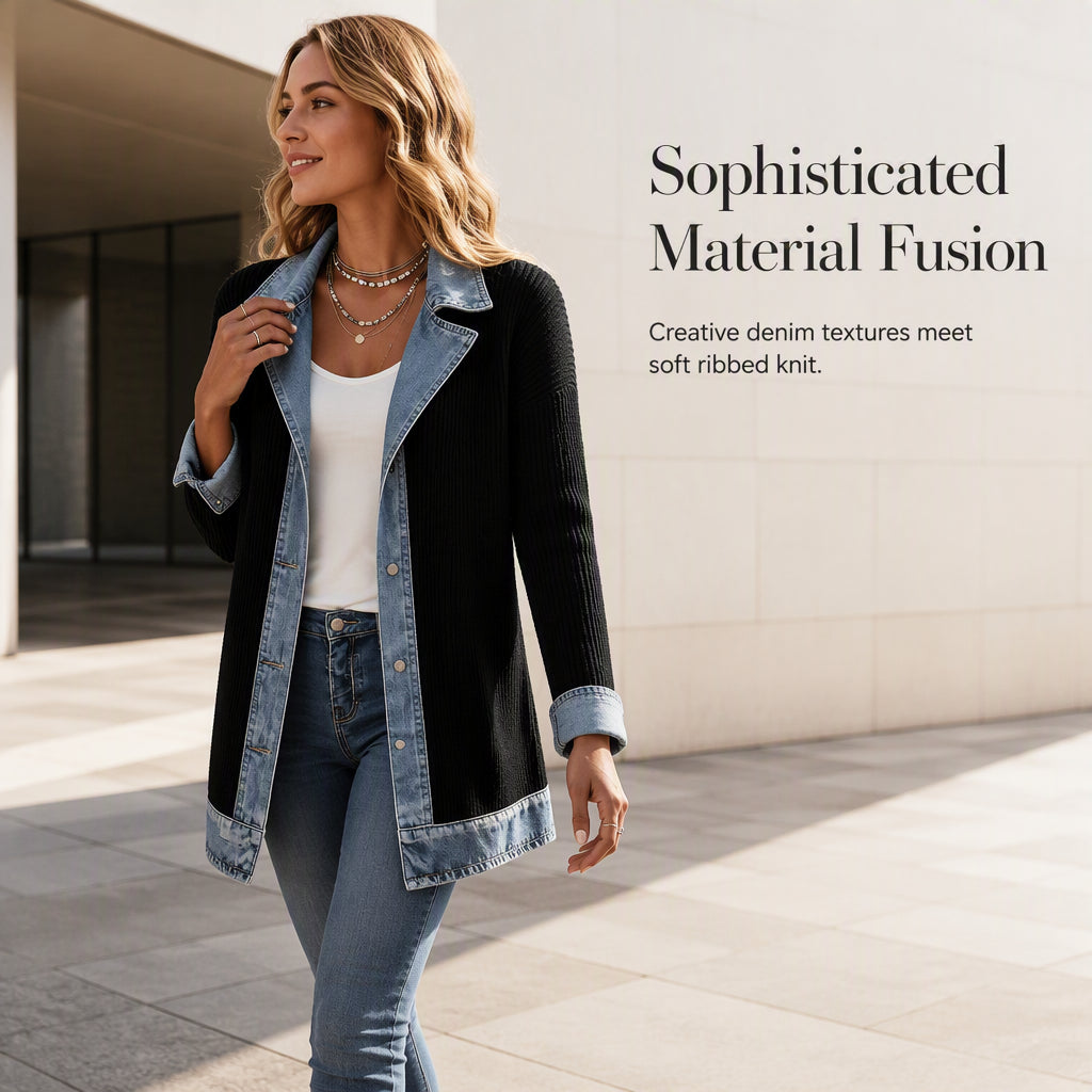 Vero – Elegante chaqueta vaquera para mujer con inserciones de punto acanalado