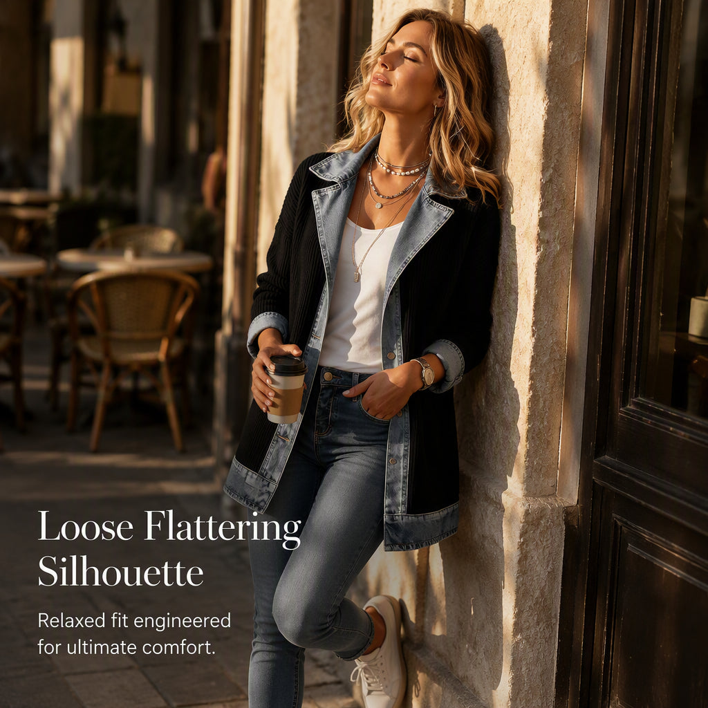 Vero – Elegante chaqueta vaquera para mujer con inserciones de punto acanalado