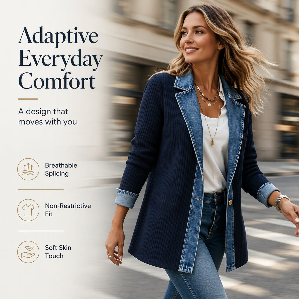 Vero – Elegante chaqueta vaquera para mujer con inserciones de punto acanalado