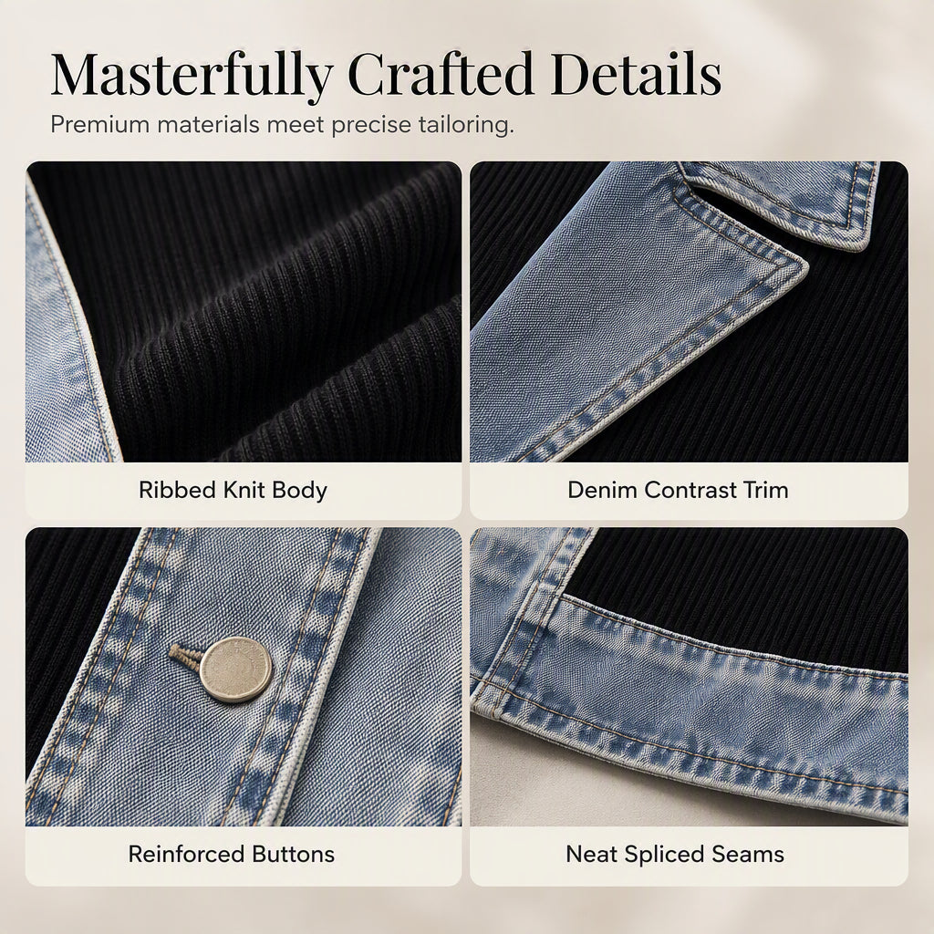 Vero – Elegante chaqueta vaquera para mujer con inserciones de punto acanalado