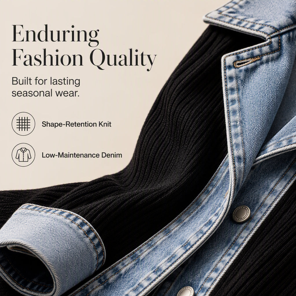 Vero – Elegante chaqueta vaquera para mujer con inserciones de punto acanalado