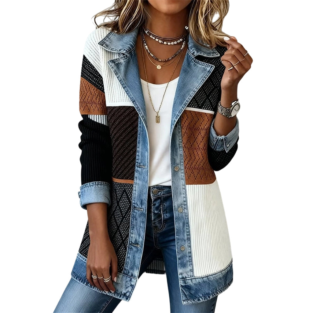 Vero – Elegante chaqueta vaquera para mujer con inserciones de punto acanalado