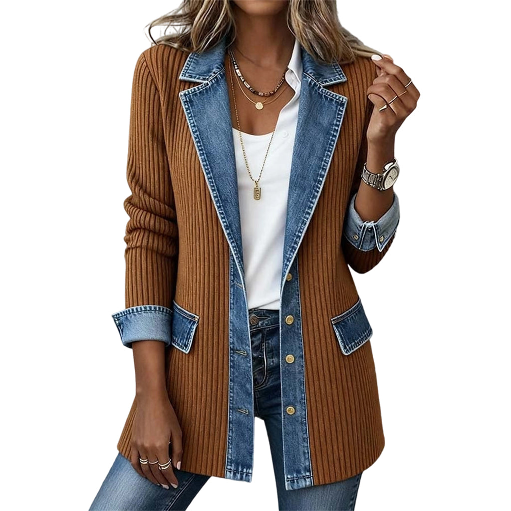 Vero – Elegante chaqueta vaquera para mujer con inserciones de punto acanalado