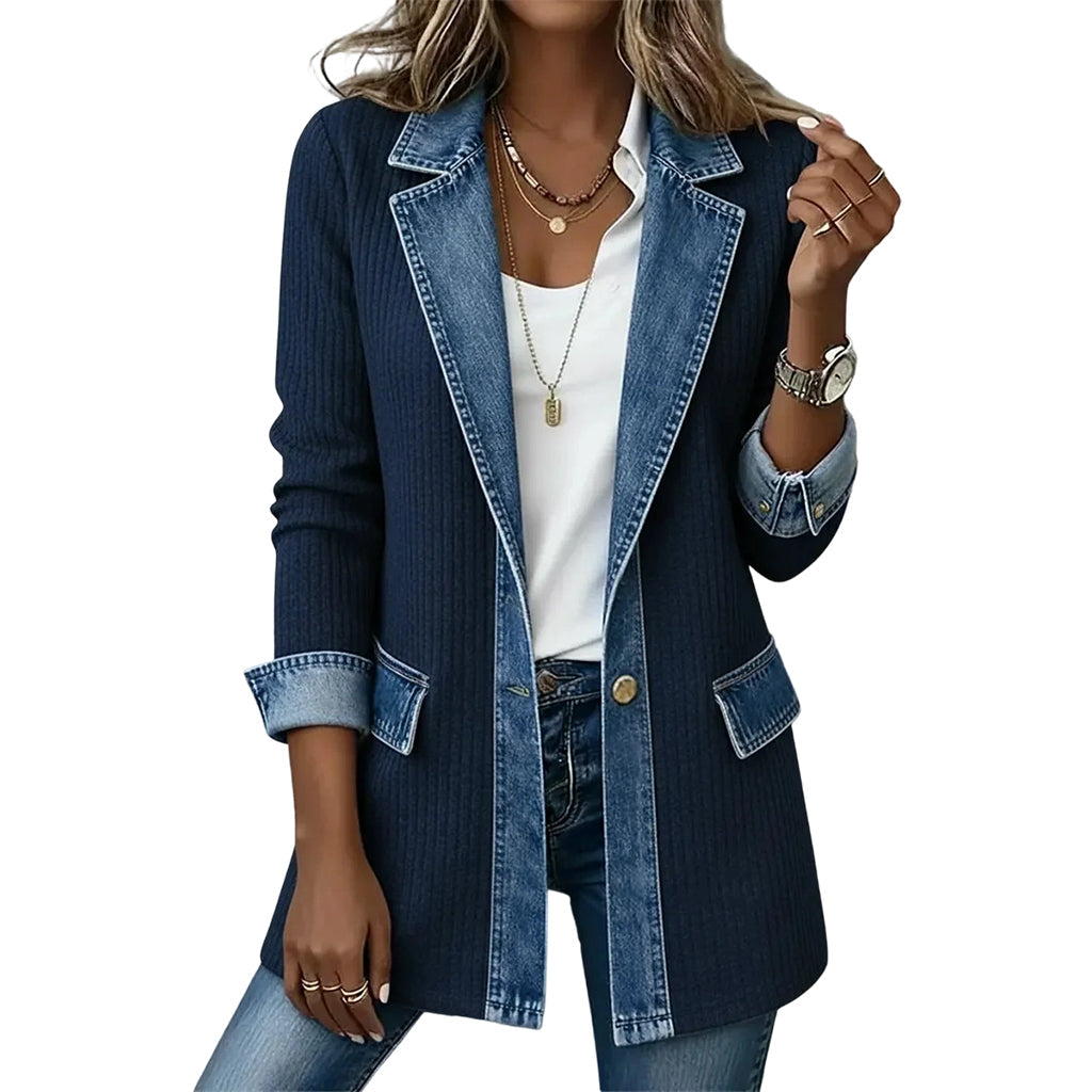 Vero – Elegante chaqueta vaquera para mujer con inserciones de punto acanalado