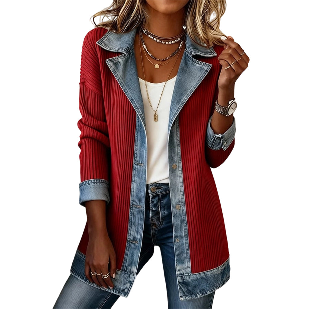 Vero – Elegante chaqueta vaquera para mujer con inserciones de punto acanalado