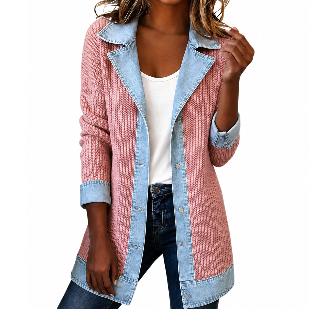 Vero – Elegante chaqueta vaquera para mujer con inserciones de punto acanalado