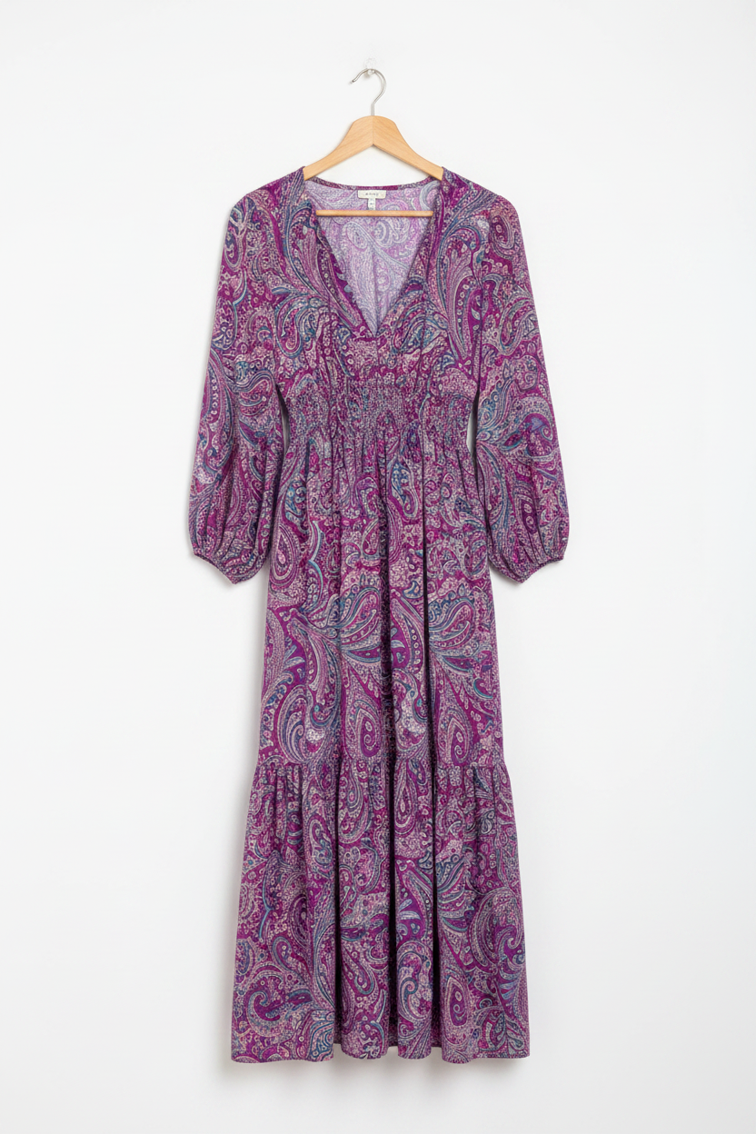 Púrpura - Vestido con escote en V y cordón en la cintura